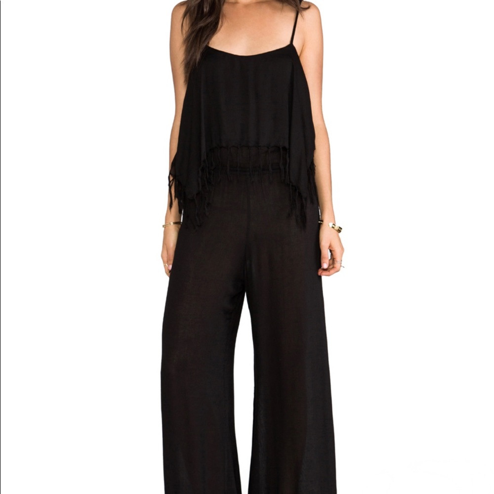 INDAH Black Fringe Pant Romper